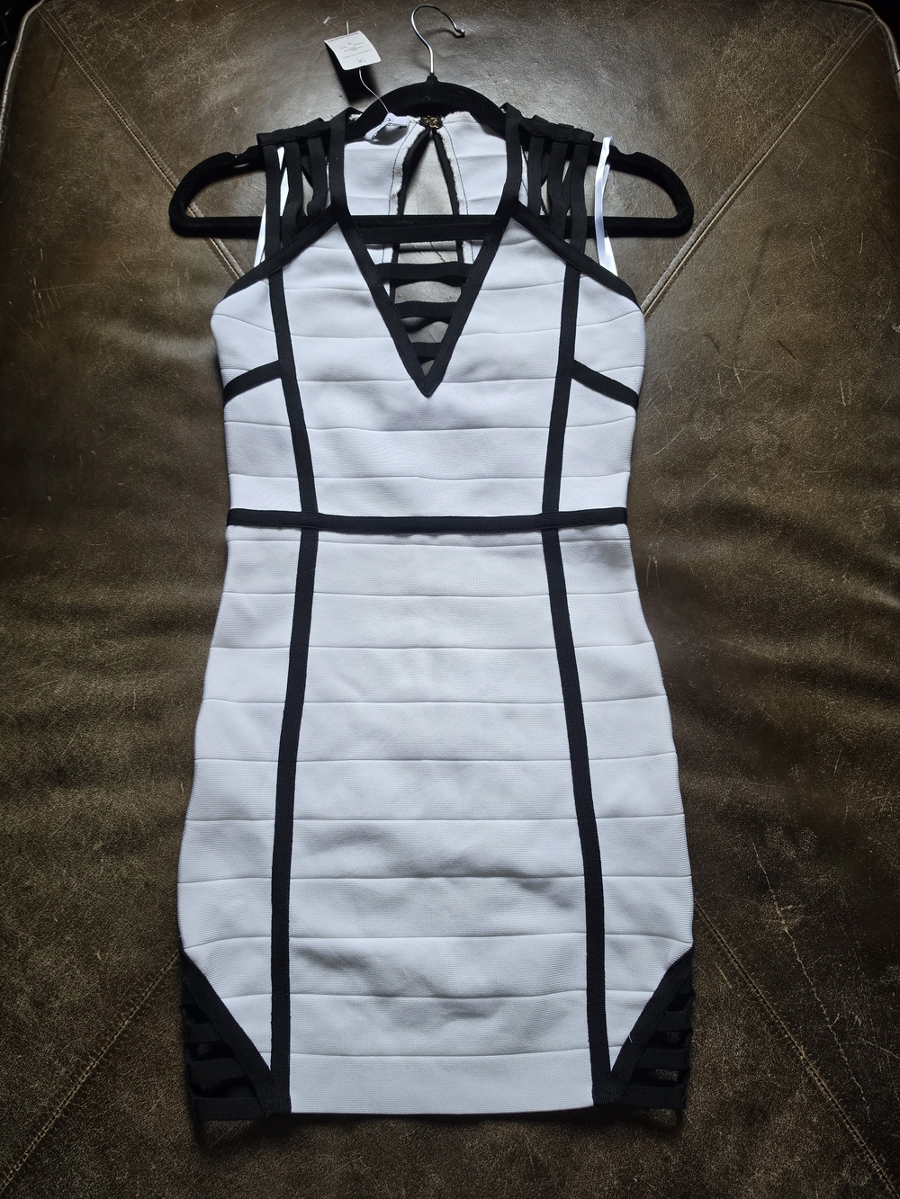 NWT Bebe Charlee Strap Detail Colorblock Bandage Dress - Size S
